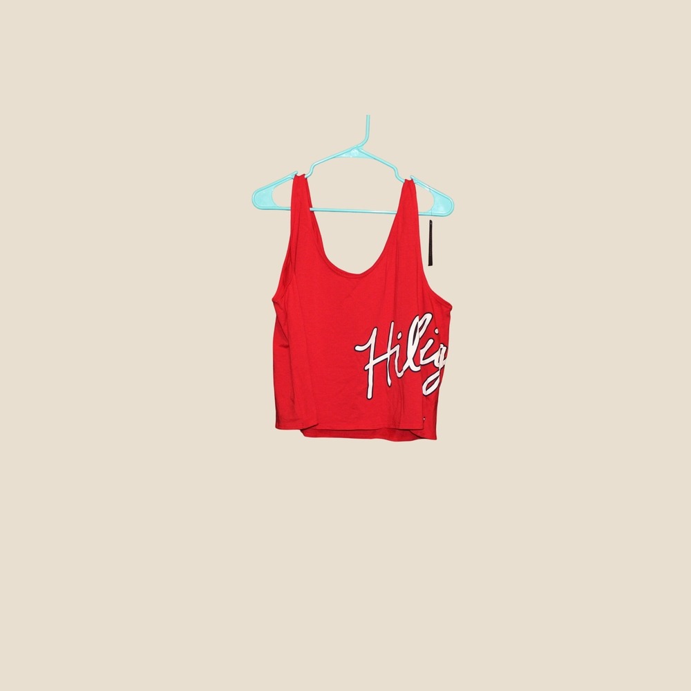 Tommy Hilfiger Womens Red Script Logo Crop Tank Top XL RM876A0581 611 NWT